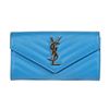 Image 1 : Saint Laurent Large Monogram Flap Wallet in Powder Blue Leather