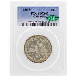 1936-S Columbia Sesquicentennial Commemorative Half Dollar Coin PCGS MS67 CAC