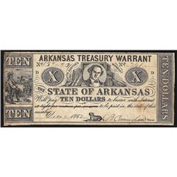 1862 $10 State of Arkansas Treasury Warrant Note