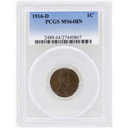 1916-D Lincoln Wheat Penny Coin PCGS MS64BN