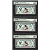 Image 1 : Lot of (3) Consecutive 1991 $1 Disney Dollars Notes PMG Gem Uncirculated 65EPQ