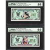 Image 1 : Set of 1988 $1/$5 Disney Dollars Notes PMG Choice Uncirculated 64EPQ