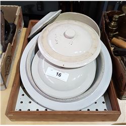 BOX LOT APPROX 6 CROCK/STONEWARE LIDS