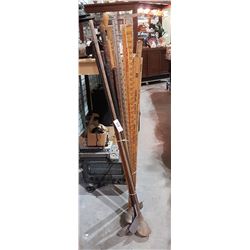 LOT OF MISC GOLF CLUBS & YARD STICKS