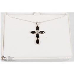 3) STERLING SILVER GARNET CROSS PENDANT W/ CHAIN