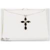 Image 1 : 3) STERLING SILVER GARNET CROSS PENDANT W/ CHAIN