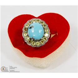 4) STERLING SILVER WITH TURQUOISE & PERIDOT RING