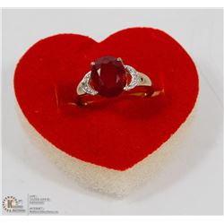 8) STERLING SILVER RUBY WITH 2 DIAMOND RING