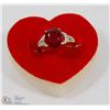 Image 1 : 8) STERLING SILVER RUBY WITH 2 DIAMOND RING