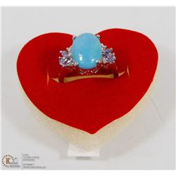 18) ST. SILVER TURQUOISE TANZANITE DIAMOND RING