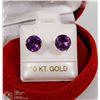 Image 1 : 19) 10KT GOLD GENUINE AMETHYST EARRINGS