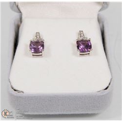 27) STERLING SILVER AMETHYST W/ DIAMOND EARRINGS