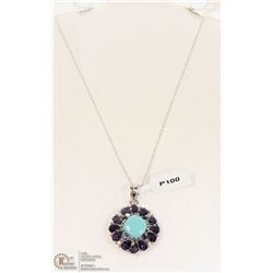 31) ST. SILVER TURQUOISE & IOLITE PENDANT NECKLACE