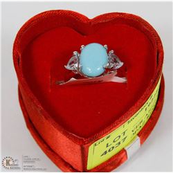 37) ST. SILVER ARIZONA TURQUOISE W/BLUE TOPAZ RING