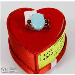 42) STERLING SILVER ARIZONA TURQUOISE GARNET RING