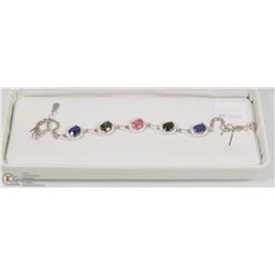 44) STERLING SILVER GENUINE GEMSTONE CZ BRACELET