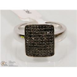 46) STERLING SILVER WITH 91 BLACK DIAMONDS RING