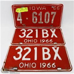 SET OF 3 OHIO LICENSE PLATES INCL 2 MATCHING
