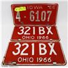 Image 1 : SET OF 3 OHIO LICENSE PLATES INCL 2 MATCHING