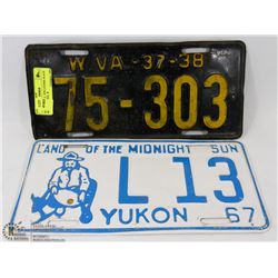 SET OF 2- INCL 1938 LICENSE PLATE WEST VIRGINIA  &