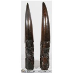 VINTAGE SET OF CARVED HORNS SHAPE WOOD