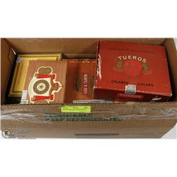 BOX OF VINTAGE CIGAR BOXES.