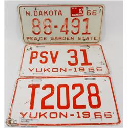 SET OF 3- 1966 LICENSE PLATES INCL 2 YUKON AND