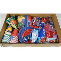 LARGE FLAT W/NEW KID'S PARTY SUPPLIES -