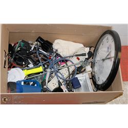 LARGE BOX OF SHOP ITEMS, FLASHLIGHTS, NEW SPARK