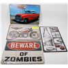 Image 1 : LOT OF 4 ASSORTED TIN SIGNS INCL ZOMBIE AND COKE