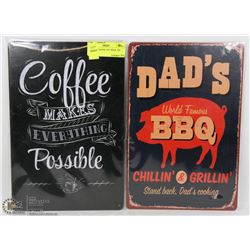 LOT OF 2 COFFEE AND BEER  TIN SIGNS
