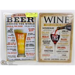LOT OF 2 BEER/WINE  TIN SIGNS