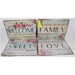 LOT OF 4 "FAMILY"  TIN SIGNS