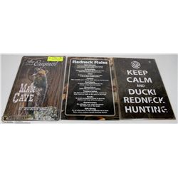 LOT OF 3 MANCAVE TIN SIGNS