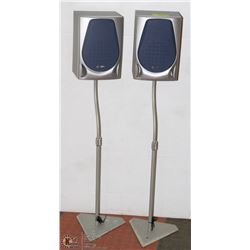 SET OF 2 CURTIS SPEAKERS ON HEAVY STEEL ADJUSTABLE
