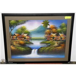 SHIMMERING PAINTING FRAMED WITH WATERFALL