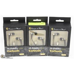 LOT OF 3. HI-FIDELITY EARBUDS 3.5MM IN EAR