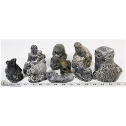 8 WOLF ORIGINAL INUIT STONE CARVING WITH 1 STONE