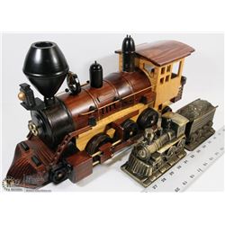LARGE WOOD STEAM ENGINE & BRASS STEAMER W/ COAL