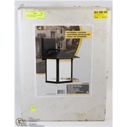 NEW OUTDOOR WALL LANTERN 120V BLACK FINISH.