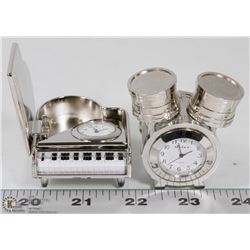 PAIR OF DESKTOP MINI CLOCKS - PIANO WITH DRUM SET