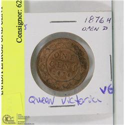 1876H CANADA LARGE ONE CENT OPEN D.
