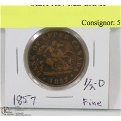 UPPER CANADA 1857 1/2D BANK TOKEN.