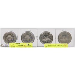 2 DOLLAR  KLONDIKE COINS AND 2 RED DEER DOLLARS