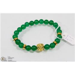 #19-GREEN EMERALD BRACELET LION HEAD BEAD