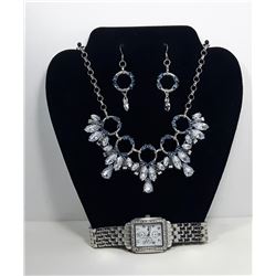 10 - VINTAGE BLUE & GREY RHINESTONE
