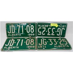 2 SETS OF ALBERTA LICENSE PLATES-  1971 & 1968.