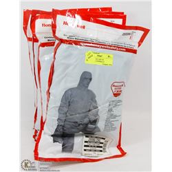 5 PAIRS OF ASST SIZE FR DISPOSABLE COVERALLS.