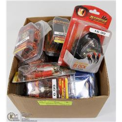 BOX OF NEW CAR AUDIO COMPONENTS INCL DISTRIBUTION