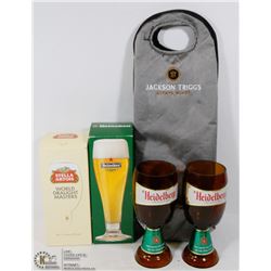 LOT OF VINTAGE HEIDELBERG GLASSES, STELLA BEER